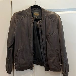 Gray leather bomber jacket